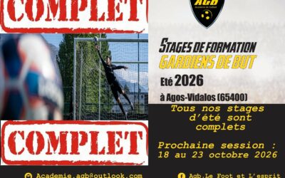 Stages AGB été 2026 : Toutes les semaines sont complètes et fermées aux inscriptions.
